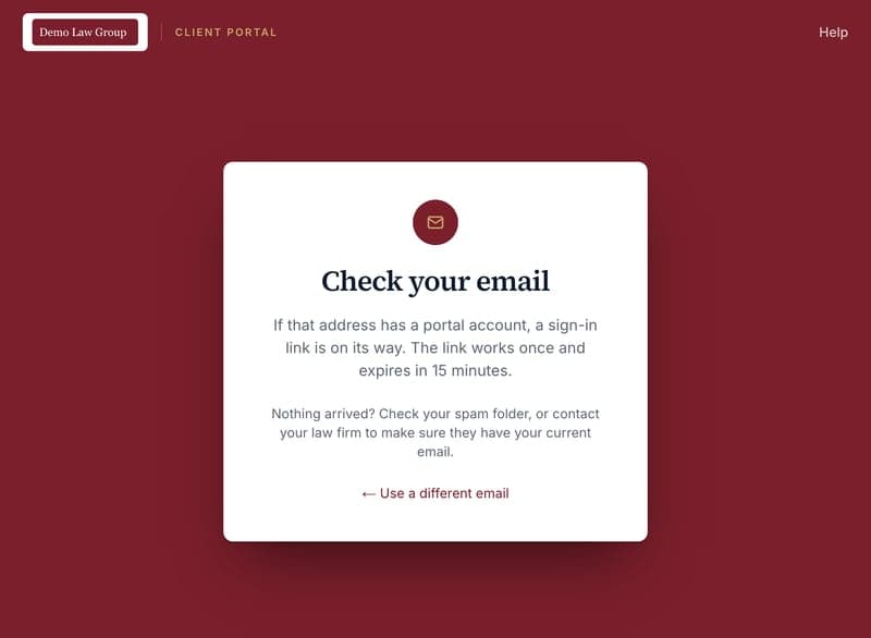 The Check your email page